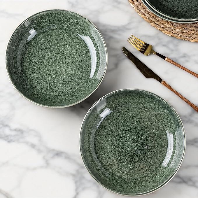 AmorArc 8.5'' Large Ceramic Pasta Bowls Set, 36oz Stoneware Bowls Set of 6 for Kitchen, Reavtive Glaze Bowls-Microwave,Dishwasher Safe-for Pasta,Salad,Oatmeal-Jade Green