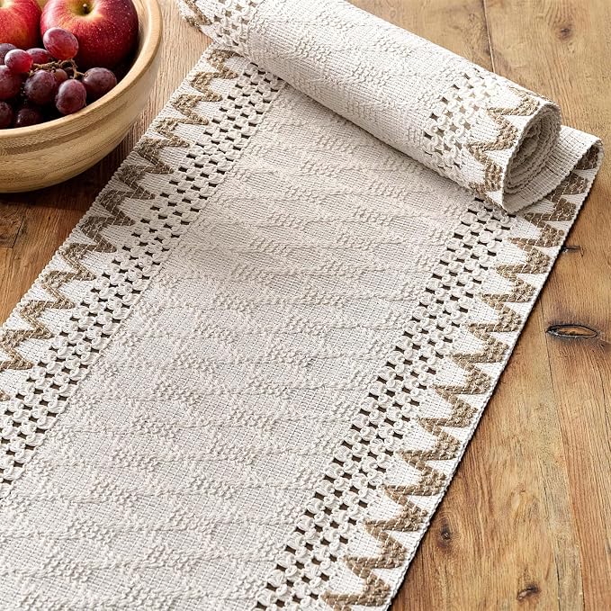 Macrame Side Trim Boho Woven Table Runner, Jute 12x72 Inch | Crochet Hollow - Image 4