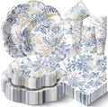 250 Pcs Blue Gold Floral Disposable Paper Plate Napkins | Bridal Shower Wedding by Newtay