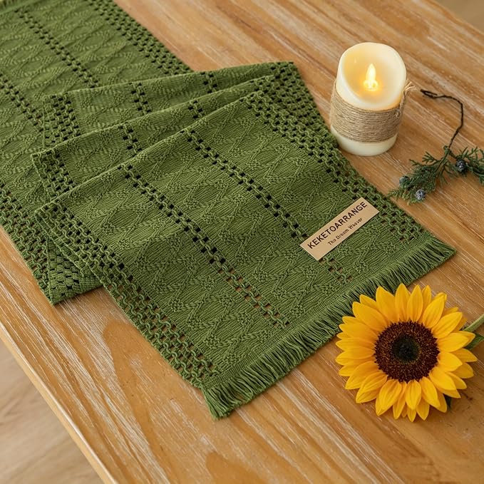 Keketoarrange Boho Macrame Table Runner 12x90 Inch | Woven Burlap Rustic Runner by KEKETOARRANGE