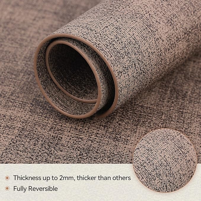 Round Table Placemats Set of 6, Faux Leather Wedge Shape Place Mats Heat Resistant Wipeable Washable Table Mats for Dining Outdoor Indoor, Brown