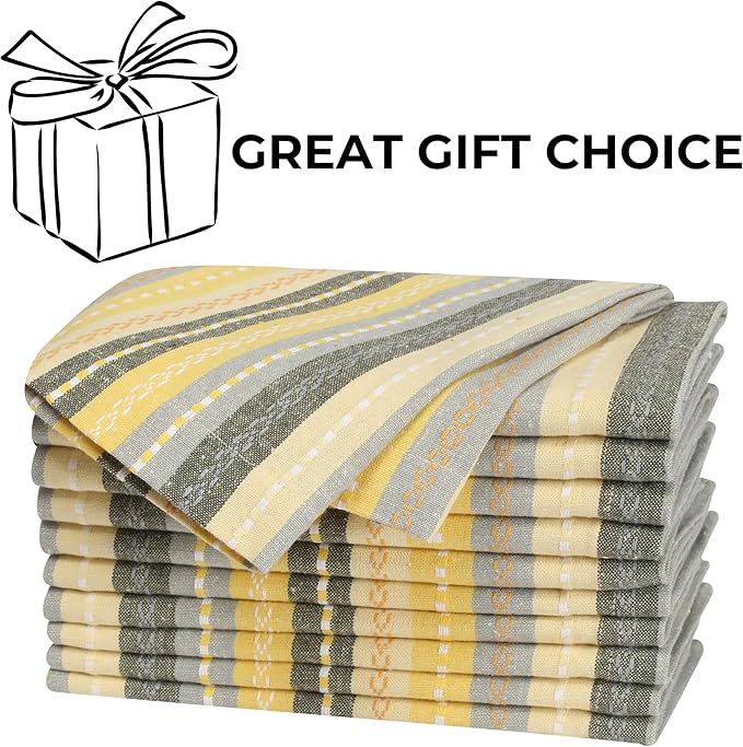 Cloth Napkins Set of 12 – 100% Cotton Dinner Napkins 18x18 Inch – Yellow Multi Color, Machine Washable, Reusable – Ideal for Weddings, Parties, Restaurants