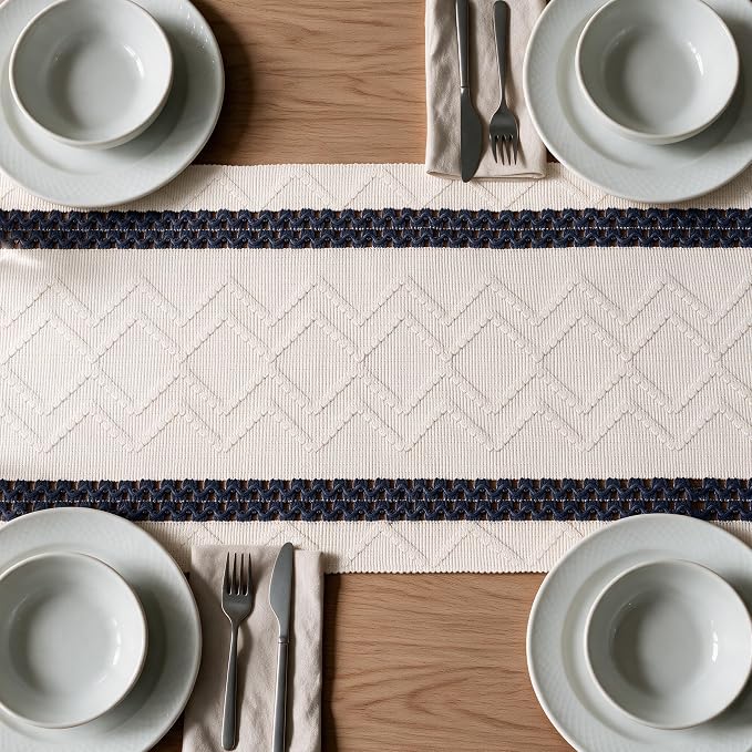 Artoid Mode Dark Blue Stripe Woven Rustic Table Runner 12x60 Inch | Holiday - Image 5