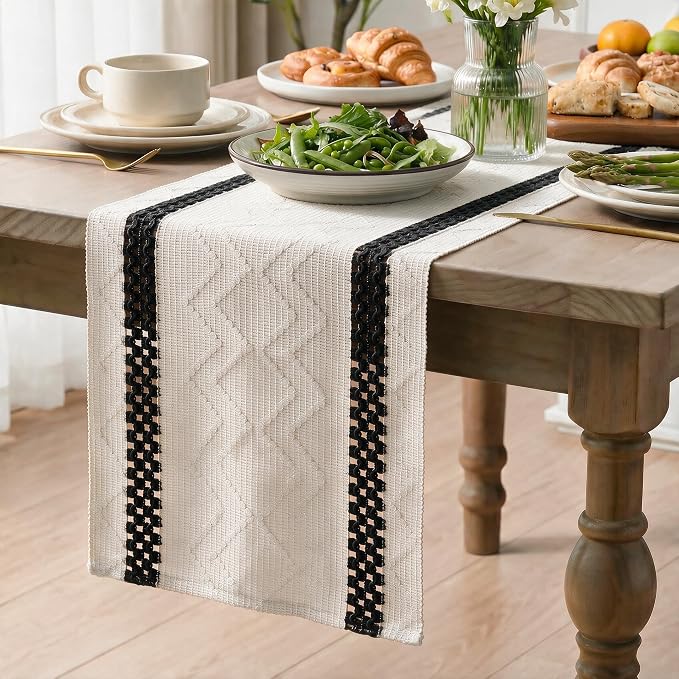 Artoid Mode Black Stripe Woven Rustic Table Runner 12x48 Inch | Holiday Kitchen - Image 3