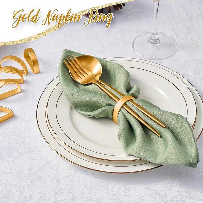 APTWOW 20PCS Gold Napkin Rings, Semicircle Metal Gold Napkin Holder Buckles, Fall Thanksgiving Christmas Napkin Rings for Dinner Table Decor, Wedding, Banquet, Valentines Day