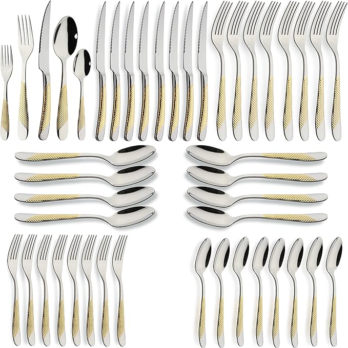 40-Piece Gold Silverware Set Stainless Steel Flatware Set Cutlery Set | Service by X-zrew