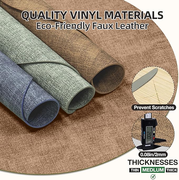15 inch Faux Leather Round Placemats Set of 6 Non-Slip Washable Wipeable Table Mats, Heat Resistant Waterproof Oilproof Brown Place Mats for Kitchen, Dining, Party, Indoor, Outdoor