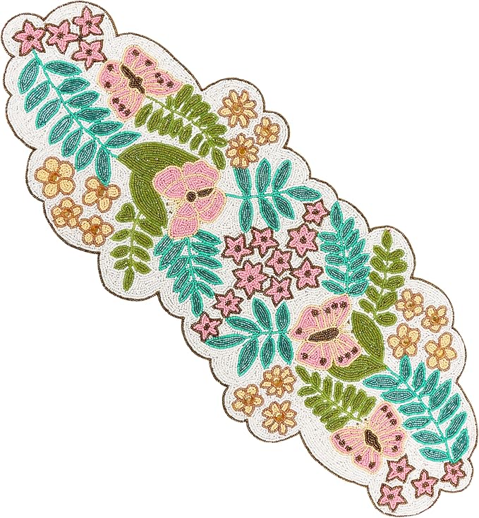 Spring Floral Beaded Table Runner, 13x36 | Glass beads, polyester backing - Image 9