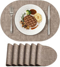 Placemats Set of 6, 11.8 x 17 Inch, Light Brown | Heat Resistant Oval Faux by homing