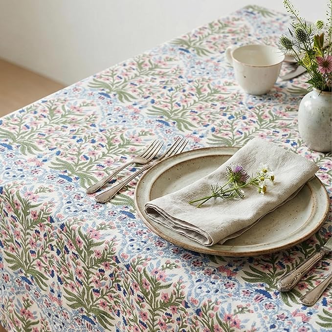 ATOSII Cotton Tablecloth Nargis Light Blue 60" X 60" Inches
