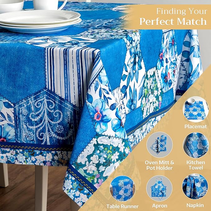 Maison d' Hermine Table Cloth Rectangle Table 100% Cotton 70 x 120 Inches Tablecloth Reusable Decorative for Dining Room Farmhouse Home Valentines Day Decorations Spring Summer - Summer Blues