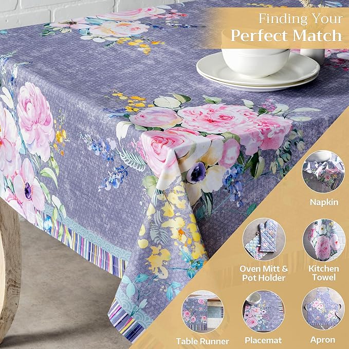 Maison d' Hermine Table Cloth Rectangle Table 100% Cotton 54 x 72 Inches Tablecloth Reusable Decorative for Dining Room Farmhouse Valentines Day Decorations Spring Summer - Sweet Rose Lavender - Lush
