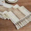 Macrame Style Bicolor Stitching Table Runner 14x60in Taupe | Woven Boho Table by ZEEMARTONLINE