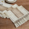 Macrame Style Bicolor Stitching Table Runner 14x48in Taupe | Woven Boho Table by ZEEMARTONLINE