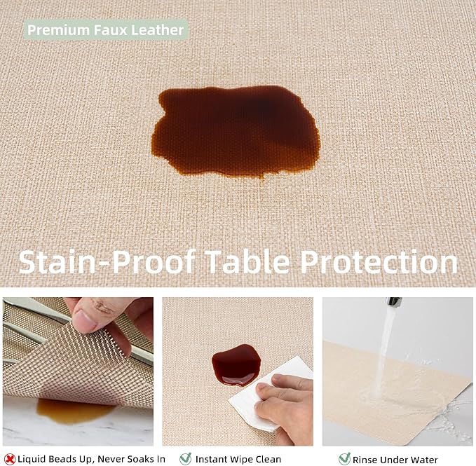 Heat Resistant Placemats Set of 4, 17x12in Waterproof Wipeable Faux Leather Non Slip Table Mats, Easy to Clean, Stain Resistant, for Kitchen Dining Room– Ivory Beige