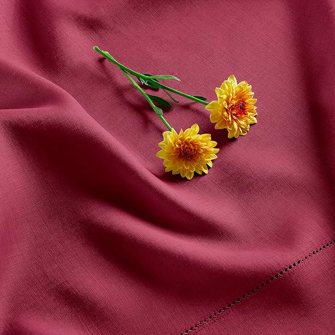 Solino Home Beet Linen Tablecloth 60 x 108 Inch - 100% Pure Linen Hemstitch Table Cloth for Rectangle Tables - Classic Hemstitch, Machine Washable Tablecloth for Valentines, Winter, Easter