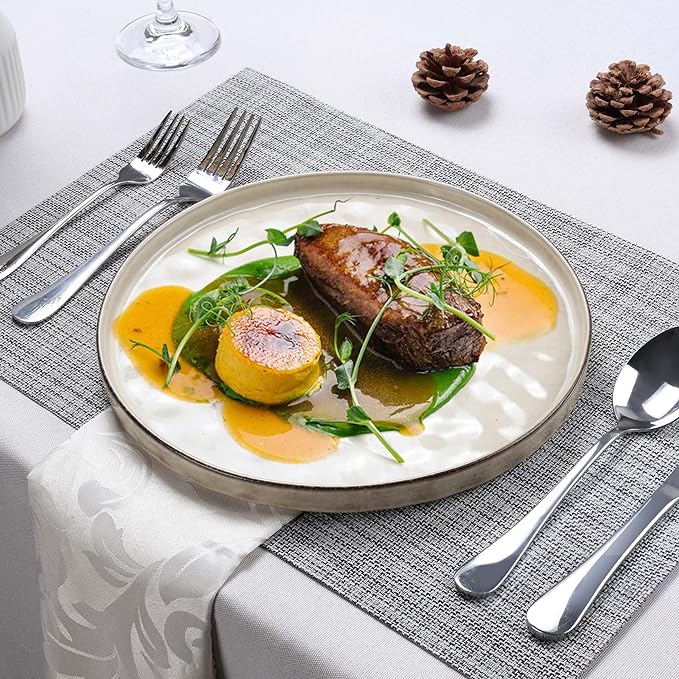 LIANYU Ceramic Plates Set for 4, 7.9In Porcelain Dinner Salad Appetizer Plates for Kitchen, Modern Round Stoneware Dining Dish Set, Scratch Resistant, Microwave, Oven and Dishwasher Safe, Sandy Beige