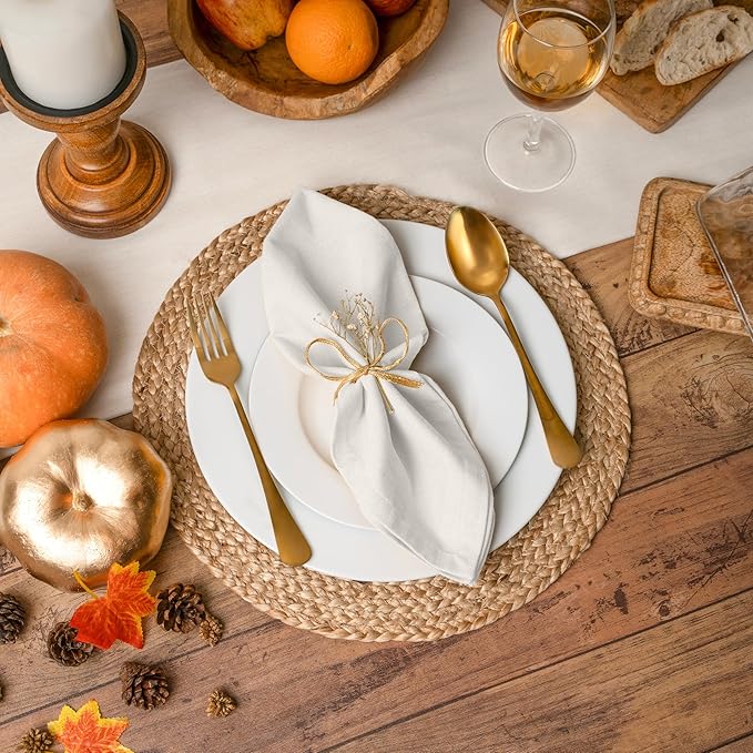 Blue Needles Solid Cloth Napkins Set of 6 Cream 100% Cotton Dinner Napkins 18x18 inches - Soft, Reusable, Absorbent & Washable Linen, Ideal for Christmas Events, Parties & Everyday Use