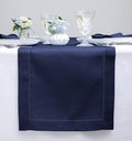 Solino Home 100% Pure Linen Dining Table Runner Navy Hemstitch, 14 x 120 in | by SolinoHome