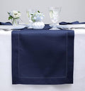 Solino Home Linen Navy Blue Table Runner 60 Inches - Classic Hemstitch, 100% Pure Linen Coffee Table Runner 14 x 60 Inch Ideal for Dresser Tables - Easter