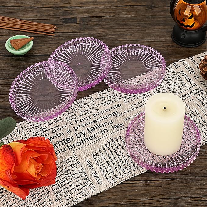 JUXYES 8 Pack Clear Purple Crystal Coasters Round Cup Mat, Glass Coasters for Drinks Coffee Tea Wine, Decorative Wine Bottle Coaster, Crystal Drink Coasters for Restaurant bar Kitchen Dining Table