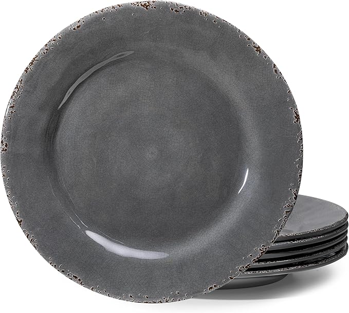 Farmhouse Melamine Dinner Plates Set of 6,Break and Chip Resistant Kitchen Plates, BPA Free 6pcs Dinner Dishes Set, 11 Inch Lightweight larger Melamine Salad Plates for Everyday Use, Gray…