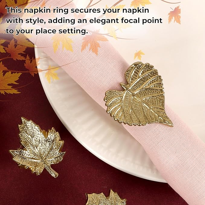 CLEENTABLEThanksgiving Napkin Rings Set-12 Pcs Fall Napkin Holders Metal Leafs Rings Holders Buckle Table Decor for Autumn Thanksgiving Halloween Wedding Home Party Supplies Antique Gold