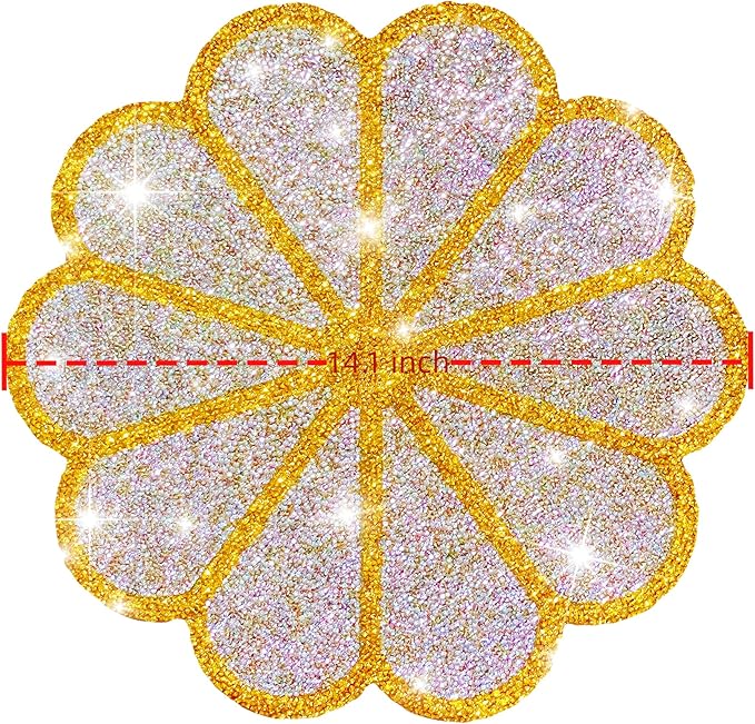 Washable Waterproof Diamond Circle Placemats for Round Tablescape Decor for Dinner and Kitchen Bling Placemats for Weddings & Special Events-8 PCS (Yellow)