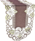LINENS ART AND THINGS Table Runner Embroidered Pearlescent Daisy Flowers by LinensArtandThings