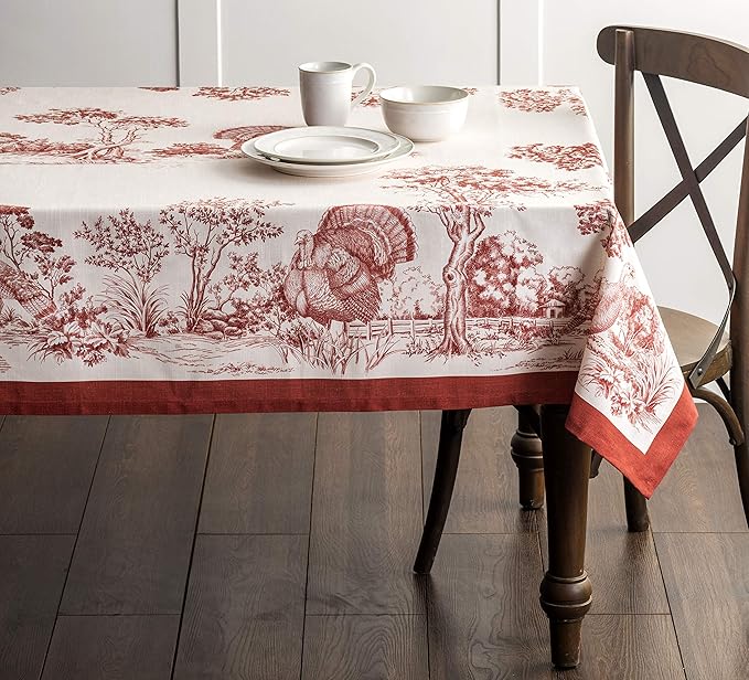 Maison d' Hermine Table Cloth Rectangle Table 100% Cotton 70 x 108 Inches Fall Tablecloth Reusable Everyday Use for Thanksgiving Christmas Decorations Dining Farmhouse Party (Holy Jouy - Red)