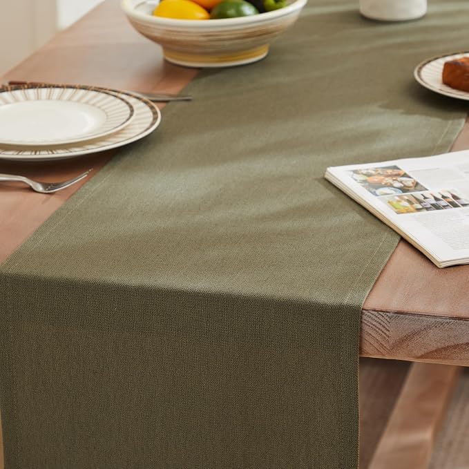 Rustic Cotton Linen Table Runner, 13x48 Inches Olive | Farmhouse Style Linen - Image 3