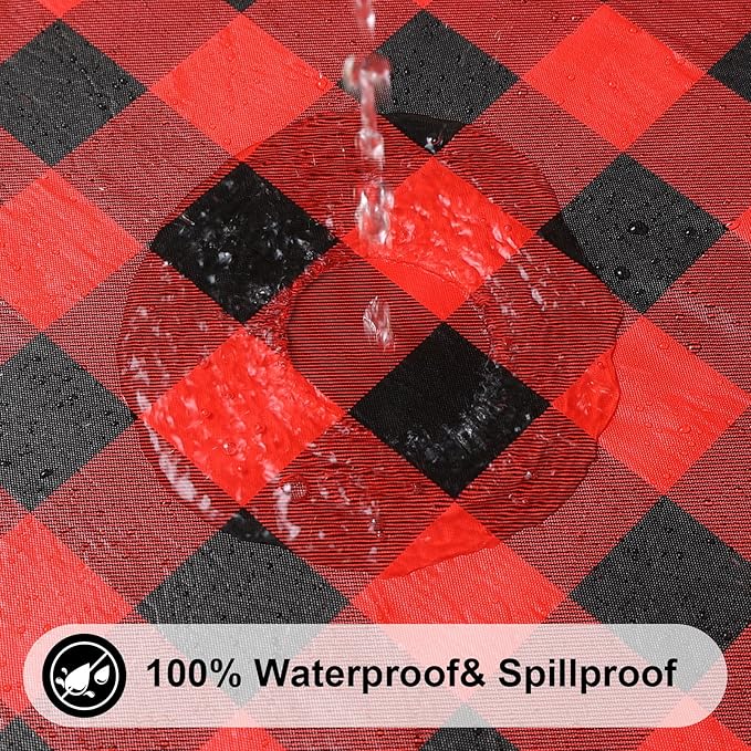 Smiry Rectangle Picnic Table Cloth, Elastic Waterproof Fitted Vinyl Tablecloths, Flannel Backed Buffalo Plaid Table Covers for Dining, Camping, Outdoor (Black and Red, 30" x 48")