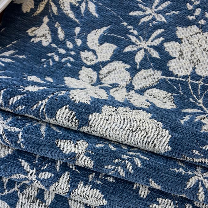 Botanical Jacquard Floral Dining Table Runner Blue 13 x 71 Inch | Jacquard - Image 6