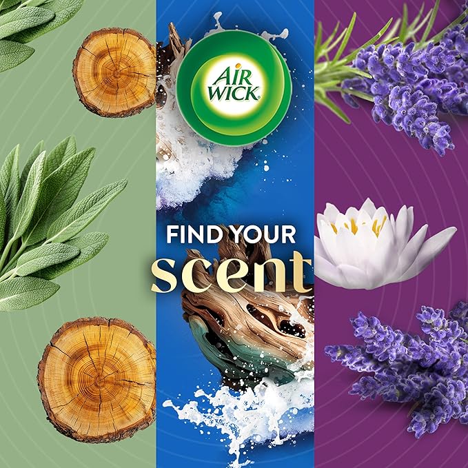 Air Wick Vibrant Plug In Scented Oil Refill, Infused with Essential Oils, Plug In Air Fresheners for Home, Deep Blue Sea & Beach Wood, 5 ct
