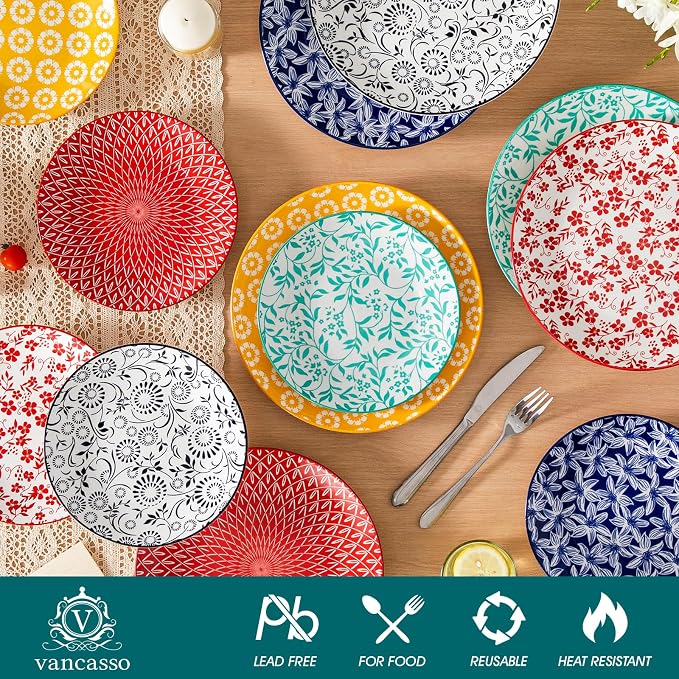vancasso 8.25" Vintage Ceramic Salad Plates Set of 6, Muted | Microwave - Image 3