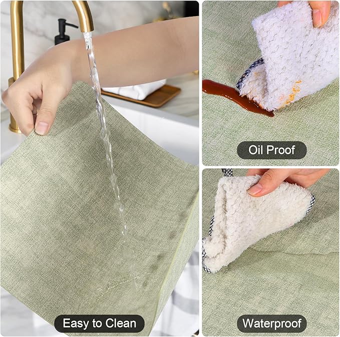 Faux Leather Placemats Set of 6, Heat Resistant Wipeable Washable Vinyl Place Mats, Waterproof Anti-Slip Dining Table Mats, Suitable for Indoor & Outdoor Use (Light Green)