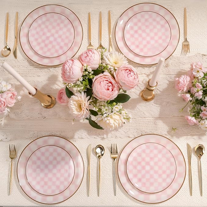 U-QE 20PCS Pink Plastic Plates for Party - Image 7