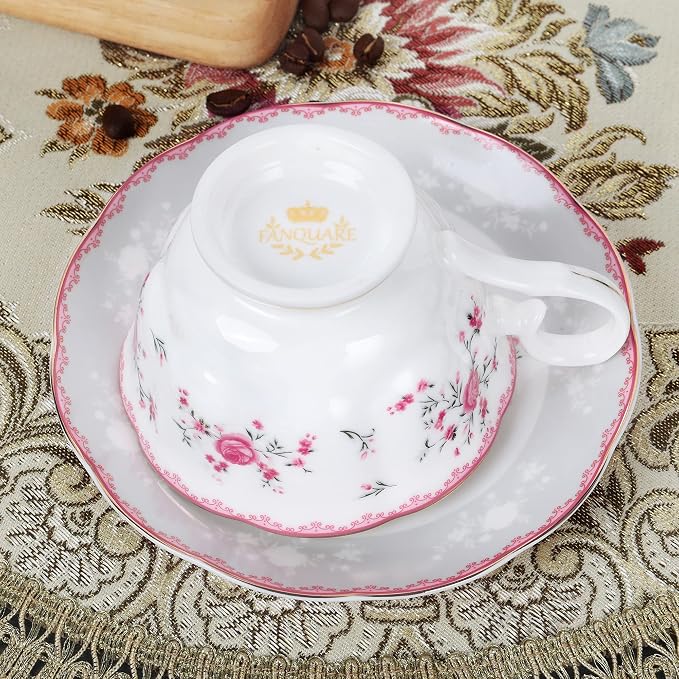 fanquare Pink Rose Tea Cup and Saucer Set - Image 3