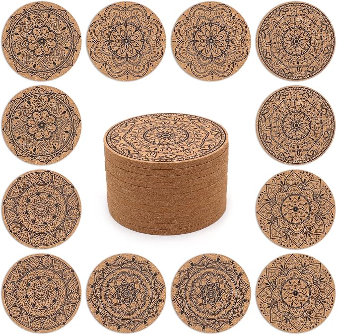 Cork Coasters for Drinks Absorbent Non Slip 12pcs 4 Inch India | Coaster for by Staruby