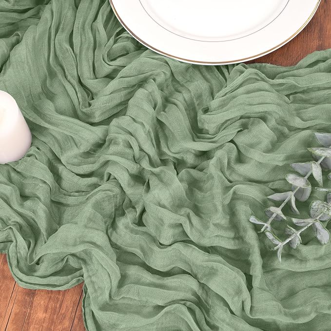 Pesonlook Cheesecloth Table Runner Sage Green, 20 Pack 17.7x108 inch, Long | - Image 9