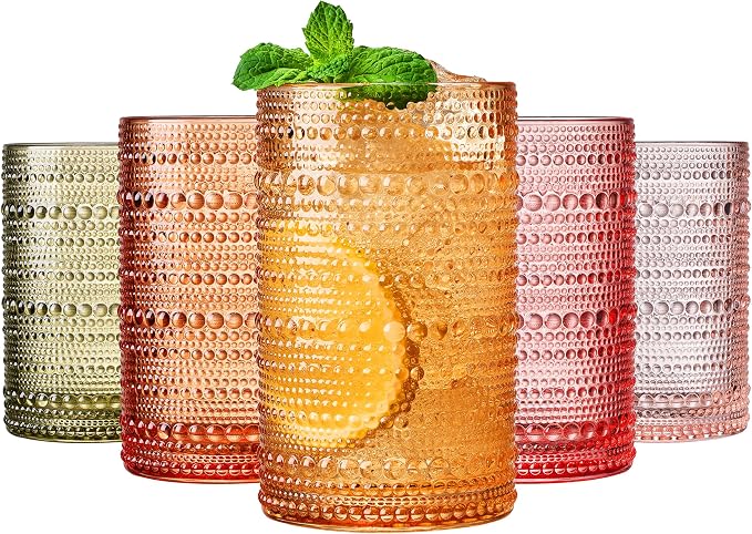 Khen Hobnail Beaded Highball Drinking Tumbler Glasses | Set of 5 | Color by Khen