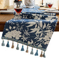 Floral Botanical Jacquard Small Table Runner Blue 13 x 48 Inch | Jacquard Flower by HomeyHo