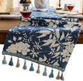 Botanical Jacquard Floral Dining Table Runner Blue 13 x 82 Inch | Jacquard by HomeyHo