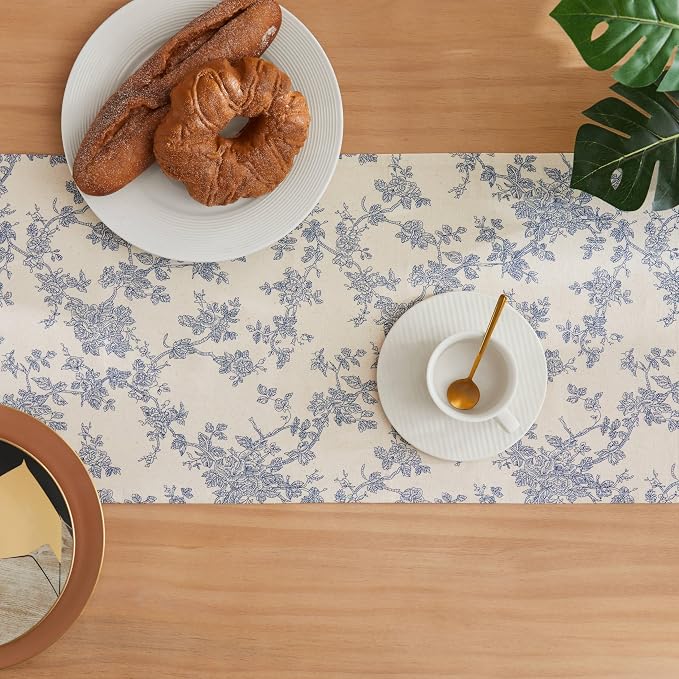 French Pastoral Farmhouse Table Runners, 13x48 Inch Blue | 100% Organic Cotton - Image 4