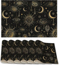 Placemats Set of 6,Moon Sun Table Mats,Vintage Boho Washable Linen Table Mats,Non-Slip Heat Resistant Placemats for Party Kitchen Dining Indoor Outdoor 12"x18"