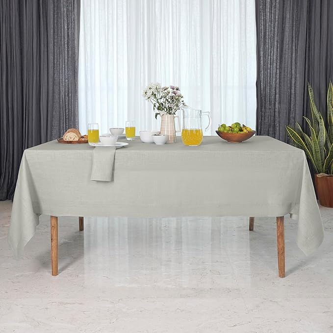D'Moksha Homes Linen Tablecloth 60 x 102 Inch - 100% Pure Linen Silver Grey Table Cloth for Rectangle Tables - Machine Washable Cloth Tablecloth for Spring, Easter