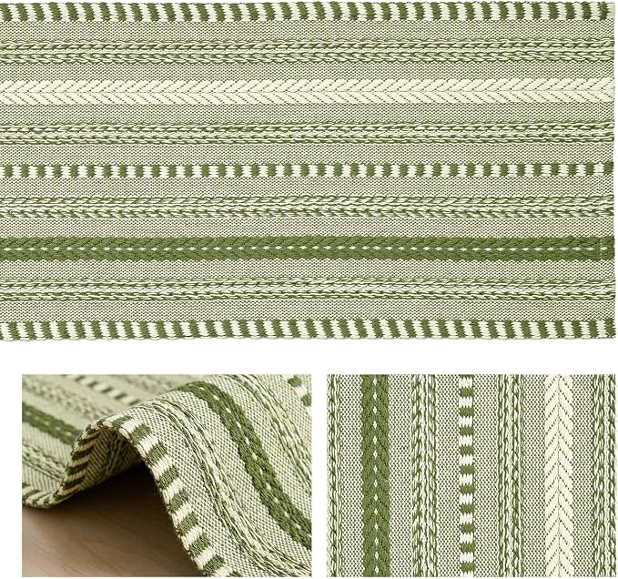 Artoid Mode Army Green Farmhouse Stripe Braided Table Runner 12x90 Inch | - Image 6
