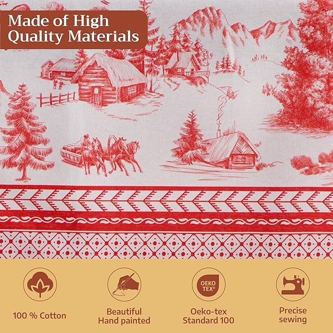 Maison d' Hermine Table Cloth Square Table 100% Cotton 60 x 60 Inches Fall Tablecloth Reusable Everyday Use for Thanksgiving Christmas Decorations Dining Farmhouse Party (Winter Jouy)