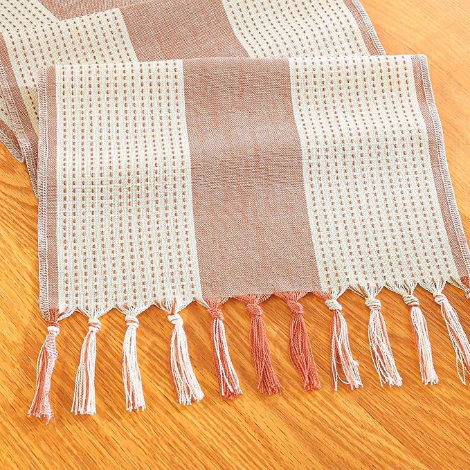 Orange Table Runner 90 Inches Long, Boho Farmhouse Seasonal Fall Thanksgiving by Niviy