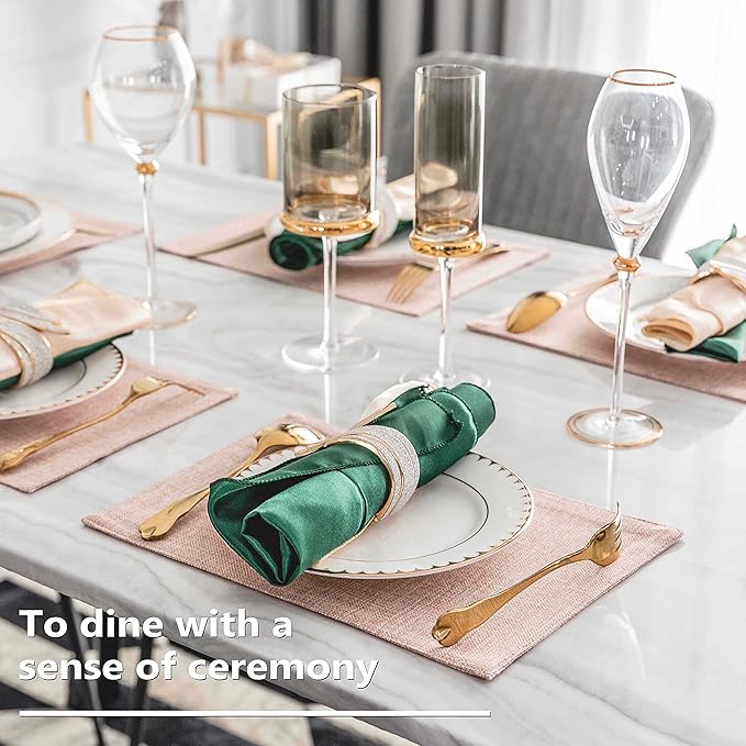 Home Brilliant Placemats Set of 8 Heat Resistant Dining Table Place Mats for Kitchen Table Party Dinner Valentines Decorations, 13 x 19 inches, Apricot Pink